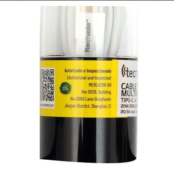 Cable tipo-c a tipo-c, tpe, multi-voltajes, 1 mt, blanco tecmaster - Imagen 3