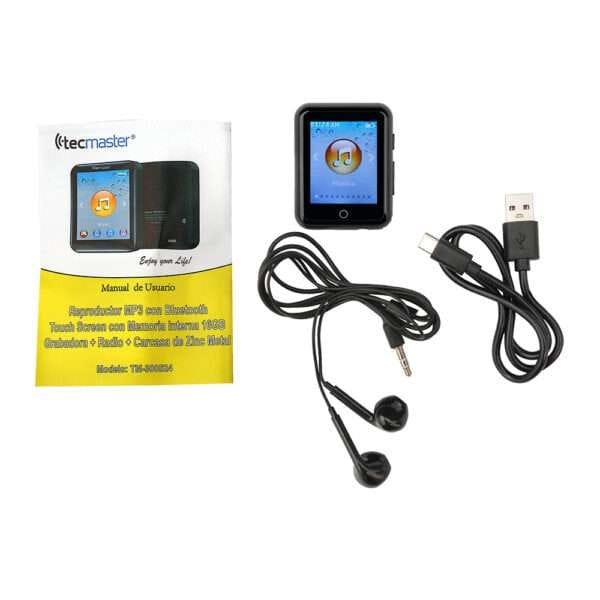MP3 TECMASTER TOUCH SCREEN BLUETOOTH 16GB CON AUDÍFONO ERGONÓMICO JACK 3.5 MM, COLOR NEGRO - Imagen 3
