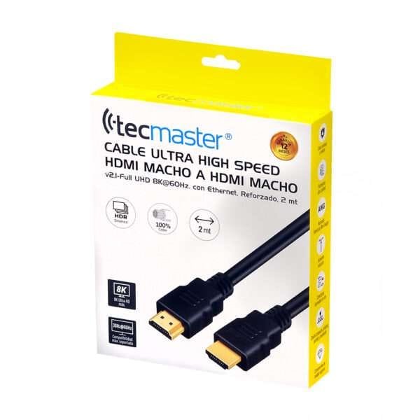 Cable hdmi macho a hdmi macho 8k@60hz ultra high speed, 2 mt, negro tecmaster - Imagen 5