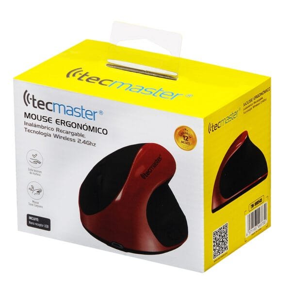 Mouse ergonómico inalámbrico recargable, negro/rojo - tecmaster - Imagen 5
