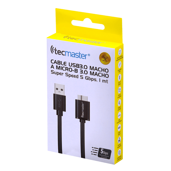 Cable usb-a 3.0 a micro-b 3.0 – 1 mt, super speed 5gbps, negro tecmaster - Imagen 4