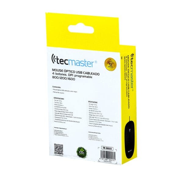 Mouse óptico usb cableado, 4 botones color negro, dpi programable 800/1200/1600 - Imagen 6