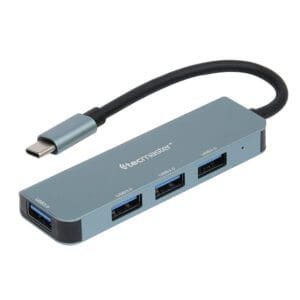 Hub concentrador 4 en 1 tecmaster, usb-a 3.0, cable tipo-c, carcasa aluminio, color gris