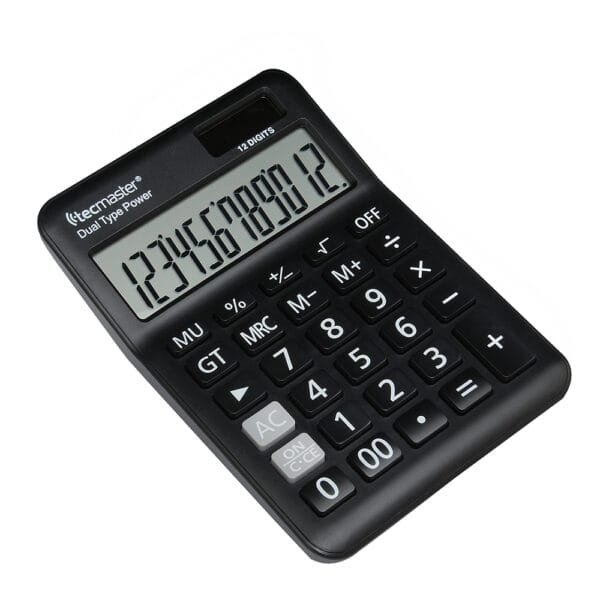 TECMASTER CALCULADORA CON PANEL SOLAR, 12 DÍGITOS, COLOR NEGRO - Imagen 2
