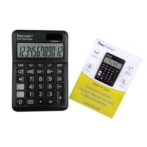 TECMASTER CALCULADORA CON PANEL SOLAR, 12 DÍGITOS, COLOR NEGRO - Imagen 4