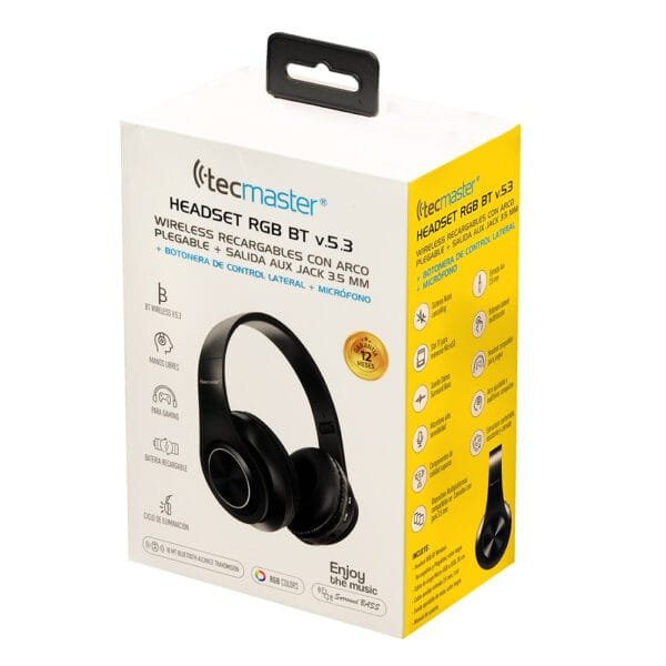 Audifonos headset bluetooth 5.3 wireless tecmaster recargables con arco plegable + salida aux jack 3.5 mm - Imagen 6
