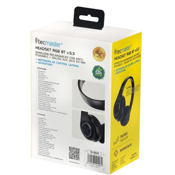 Audifonos headset bluetooth 5.3 wireless tecmaster recargables con arco plegable + salida aux jack 3.5 mm - Imagen 7
