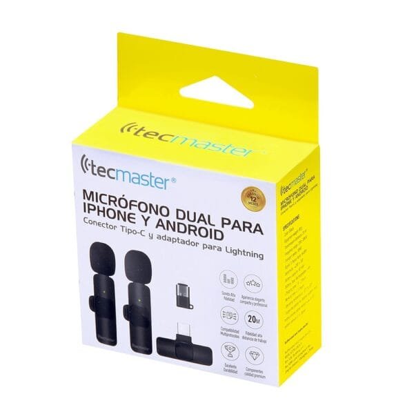 Micrófono dual para celular Iphone y Android Tecmaster - Imagen 3