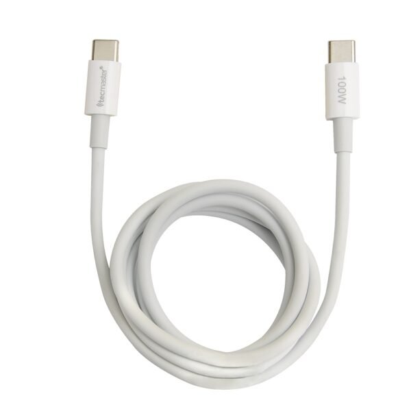 Cable tipo-c macho a tipo-c macho 1mt, 100w – 20v/5a, blanco Tecmaster - Imagen 2