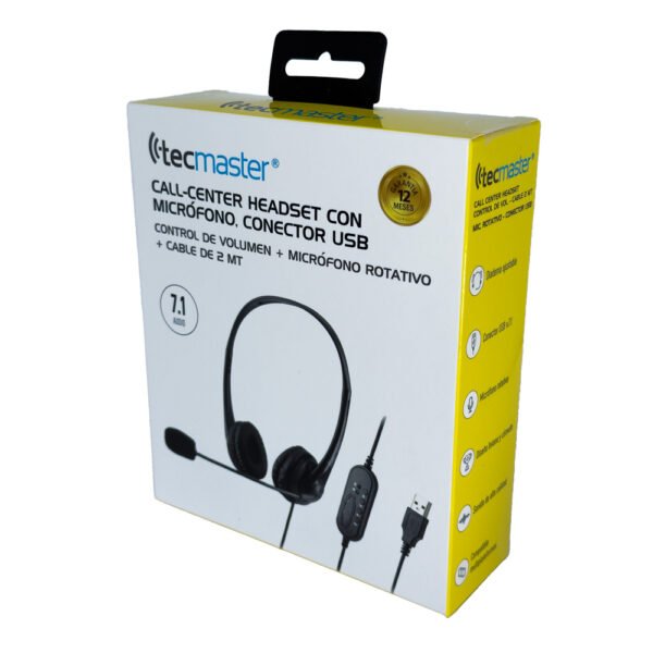 AUDÍFONOS TECMASTER CALL-CENTER HEADSET CON MICRÓFONO, CONECTOR USB - Imagen 4