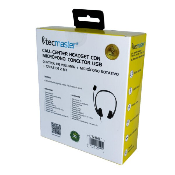 AUDÍFONOS TECMASTER CALL-CENTER HEADSET CON MICRÓFONO, CONECTOR USB - Imagen 5