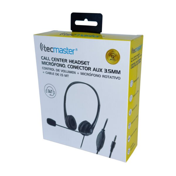 AUDÍFONOS TECMASTER CALL-CENTER HEADSET CON MICRÓFONO, CONECTOR AUX 3,5MM - Imagen 4