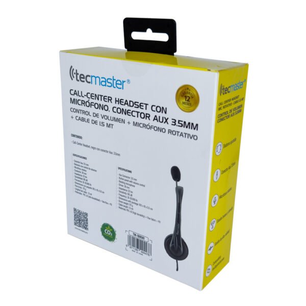 AUDÍFONOS TECMASTER CALL-CENTER HEADSET CON MICRÓFONO, CONECTOR AUX 3,5MM - Imagen 5