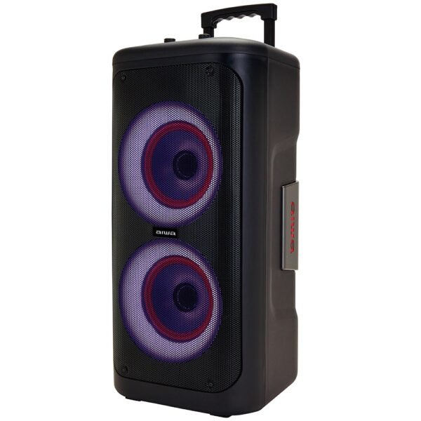 PARLANTE AIWA BT, POTENCIA 30W, 3600 MAH, MANILLA PARA TRANSPORTE, PLUG PARA MICROFONO Y GUITARRA