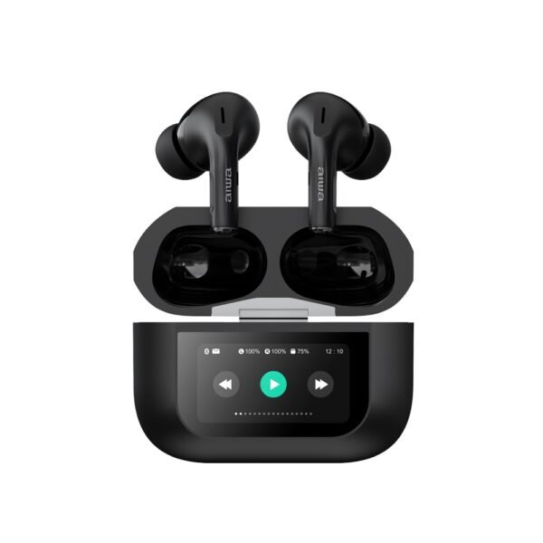 AUDÍFONO AIWA BT TWS PRO-CANCELACIÓN DE RUIDOS Y PANTALLA ACTIVA, NEGRO